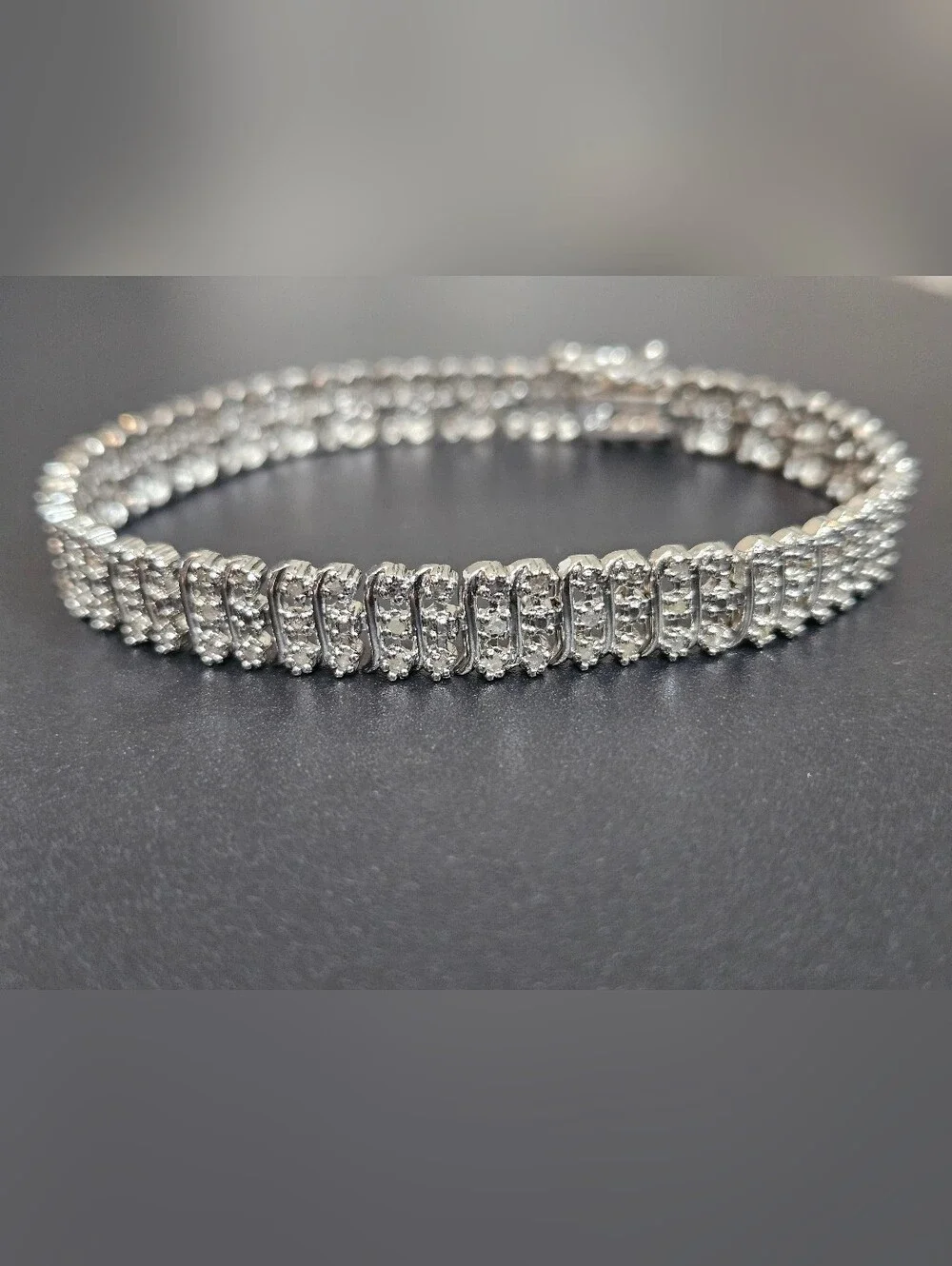 925 S Pattern Diamond Tennis Bracelet 1.00ct t.w. Sterling Silver 7.5